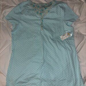Croft & Barrow Intimates Sleep Top Mint Polka Dot Cotton Short Sleeve – Size S N